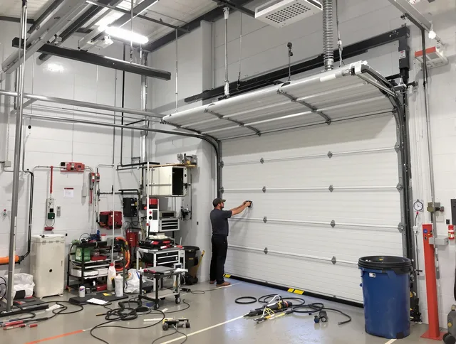 New Albany Garage Door Repair certified technician performing commercial door repair at a New Albany business facility
