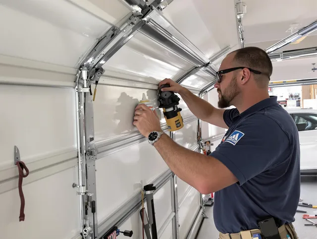 New Albany Garage Door Repair technician quieting a noisy garage door in New Albany