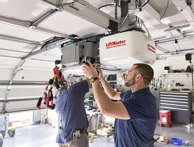 New Albany Garage Door Repair technician performing advanced diagnostics on garage opener in New Albany