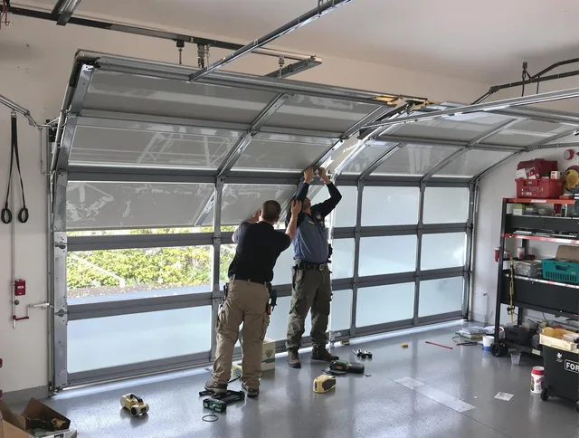 New Albany Garage Door Repair expert performing precise panel replacement on New Albany garage door